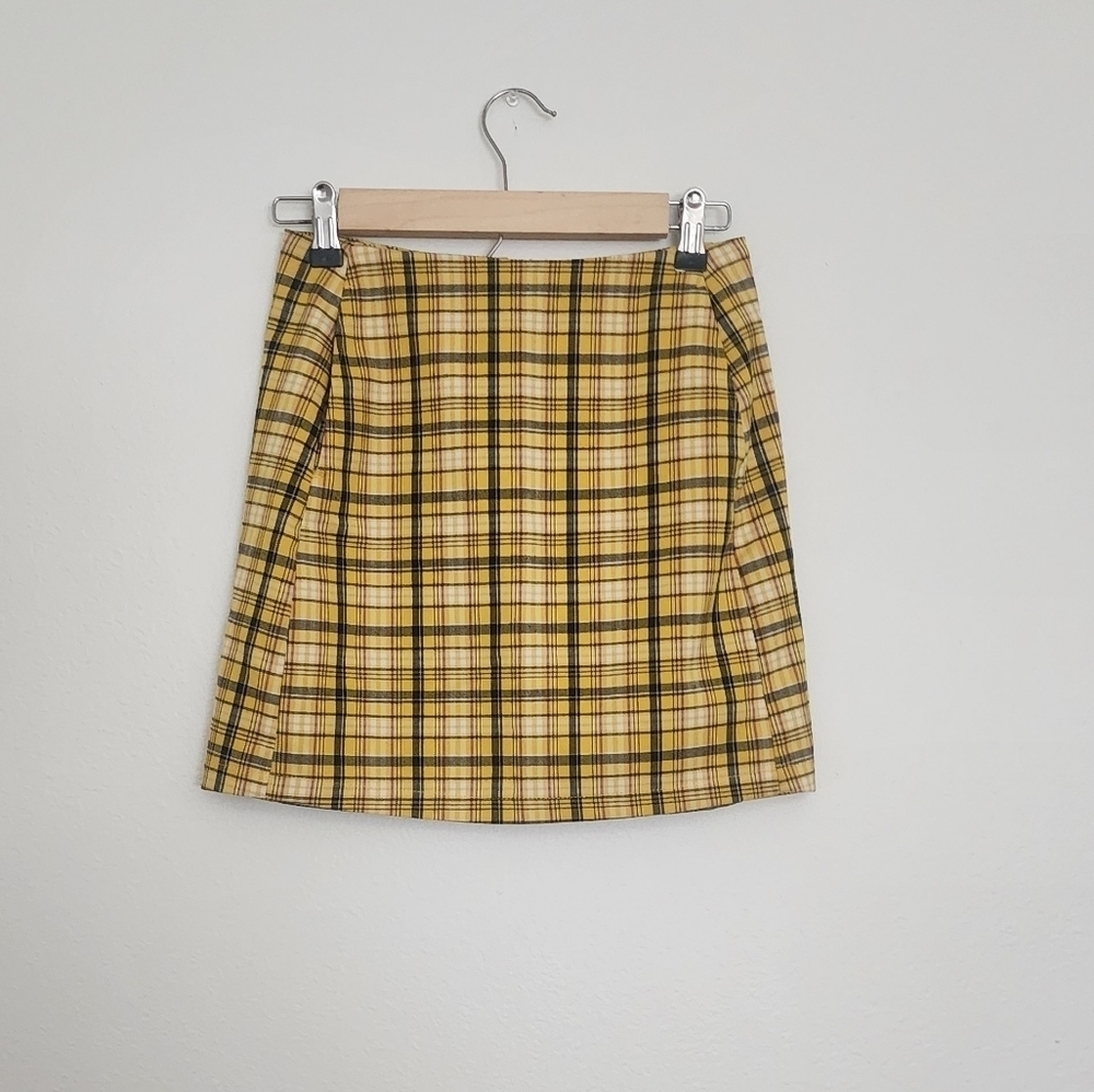 Urban Outfitters Yellow Plaid Mini Skirt Size XS